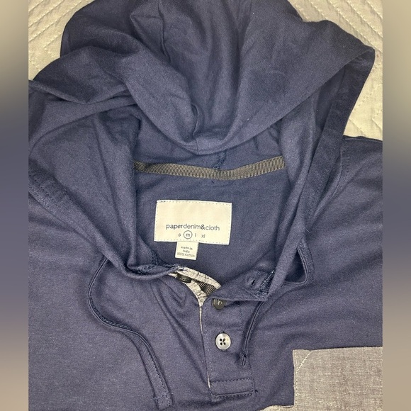 Paperdenim&cloth Men’s Colorblock Hoodie NWT Navy Gray White Size M - Picture 3 of 11